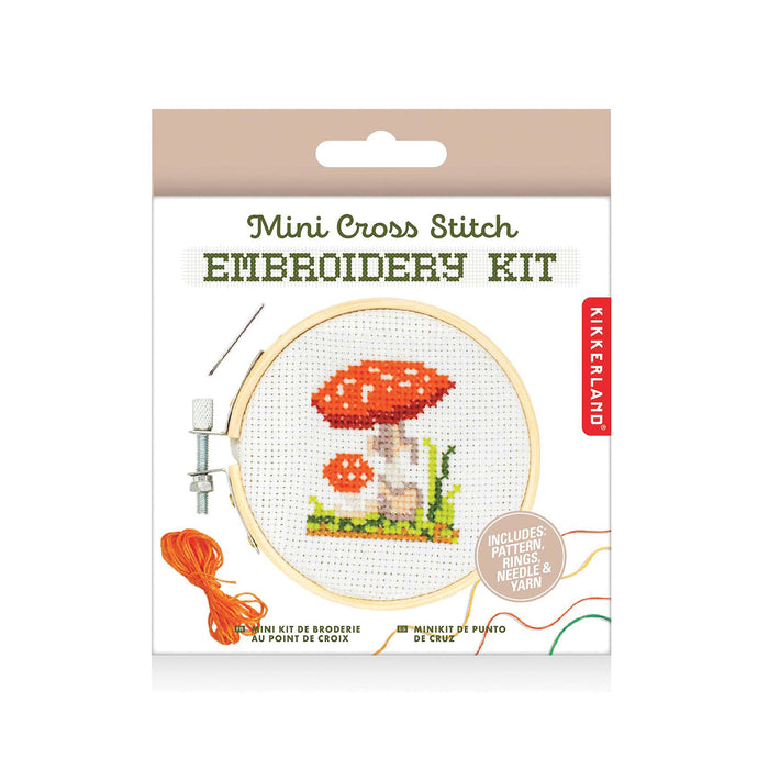 Kikkerland Mini Cross Stitch Embroidery Kit - Mushroom Multi-Coloured