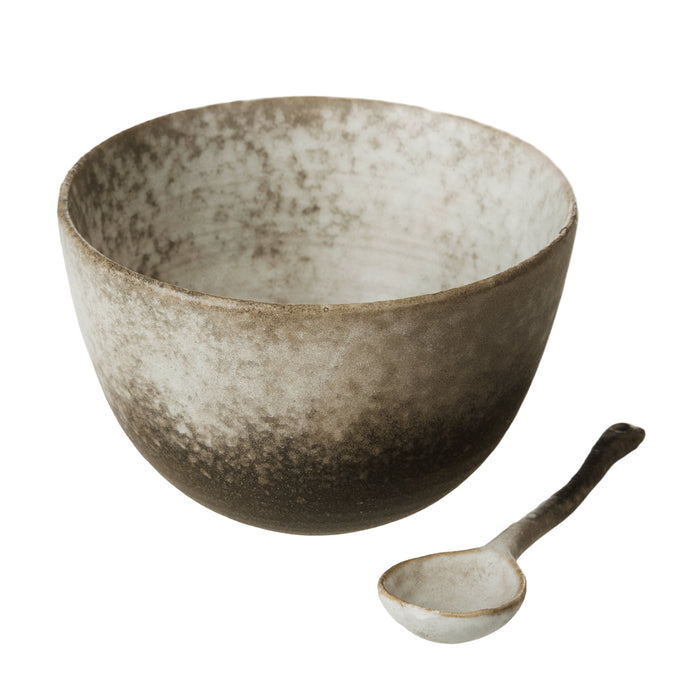 Grand Designs Dusk Stoneware Tall Bowl & Spoon 2pcs Set Cream & Brown