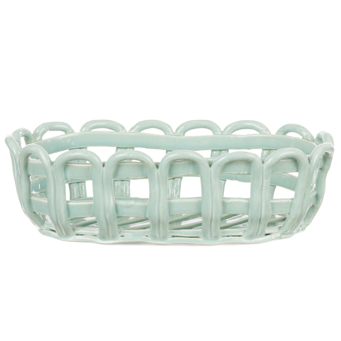 Davis & Waddell Rye Stoneware Oblong Woven Basket Green
