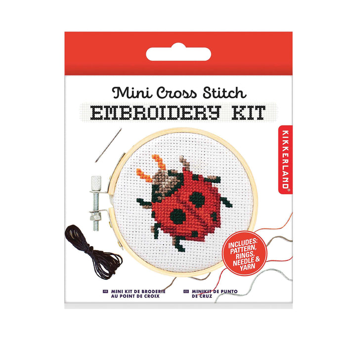 Kikkerland Mini Cross Stitch Embroidery Kit - Ladybug Multi-Coloured