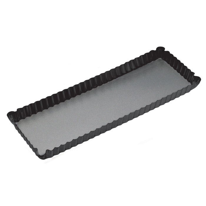 MasterPro Non-Stick Loose Base Fluted Rectangular Flan/Quiche Tin Black