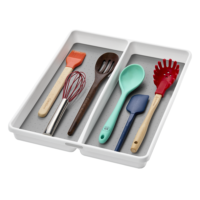 LARGE 2 COMPARTMENT UTENSIL TRAY 40.5 X 32.8 X 4.7CM WHITE
