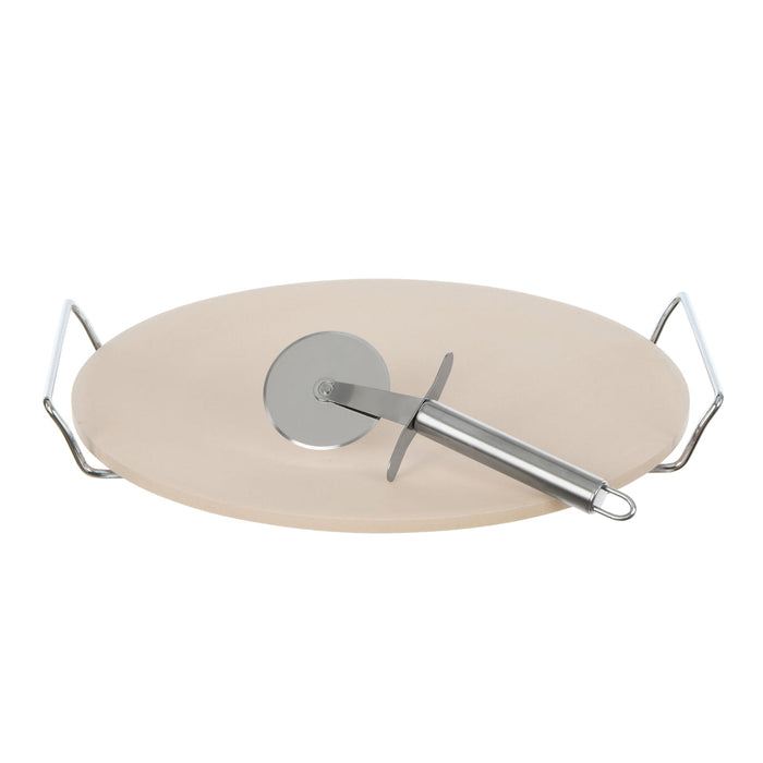 MasterPro 33cm Pizza Stone and Serving Set Natural & Stainless Steel