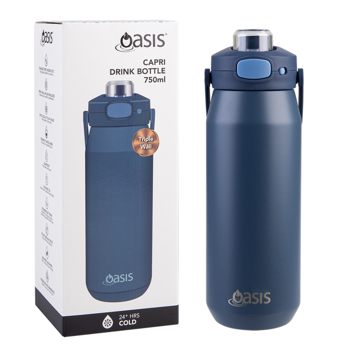 CERAMIC LINED S/S T/WALL INS. BOTTLE W/QUICK RELEASE 750ML INDIGO