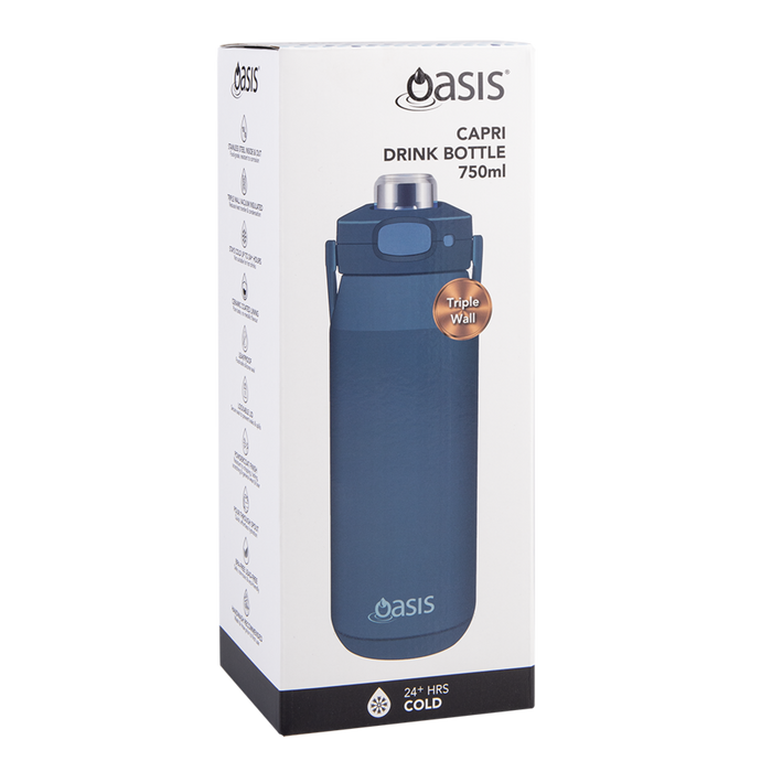 CERAMIC LINED S/S T/WALL INS. BOTTLE W/QUICK RELEASE 750ML INDIGO