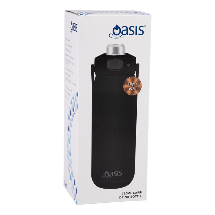 CERAMIC LINED S/S T/WALL INS. BOTTLE W/QUICK RELEASE 750ML BLACK