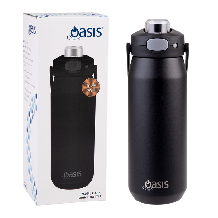 CERAMIC LINED S/S T/WALL INS. BOTTLE W/QUICK RELEASE 750ML BLACK