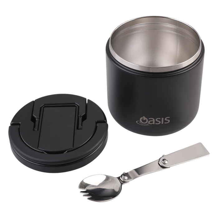Oasis Insulated Food Flask Quick Release Lid & Spork 550 ml - Black