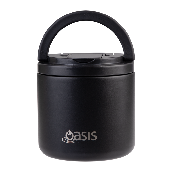 Oasis Insulated Food Flask Quick Release Lid & Spork 550 ml - Black