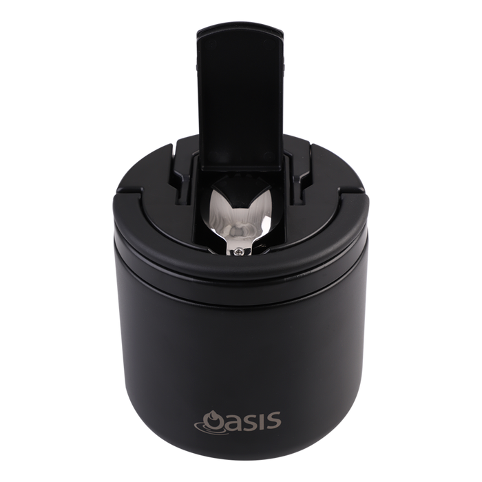 Oasis Insulated Food Flask Quick Release Lid & Spork 550 ml - Black