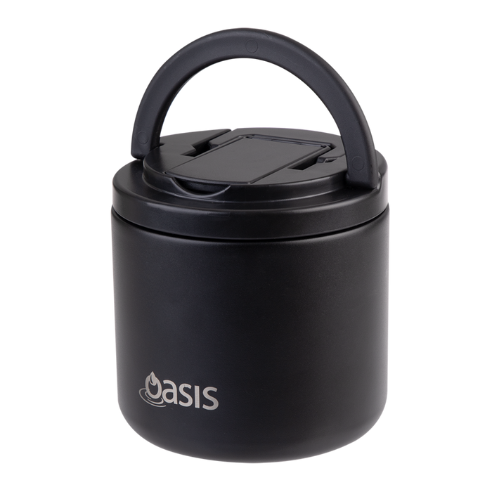 Oasis Insulated Food Flask Quick Release Lid & Spork 550 ml - Black