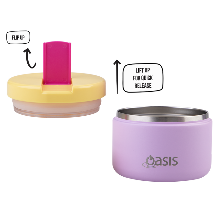 Oasis Stainless Steel Double Wall Insulated Food Flask with Quick Release Lid 300 ml - Bubblegum Pink