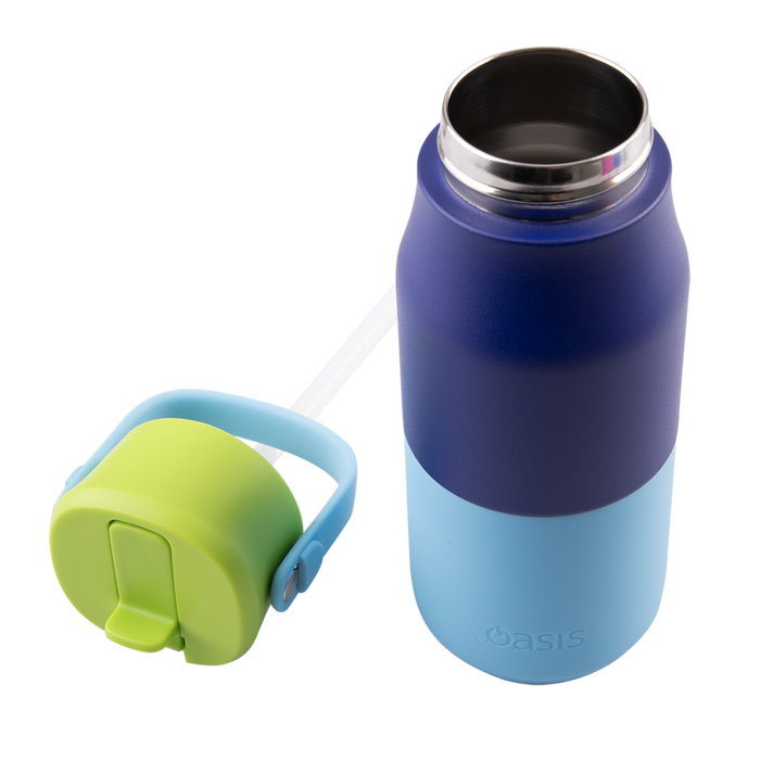 S/S D/WALL INS. DRINK BOTTLE W/SIPPER 400ML PEACOCK BLUE