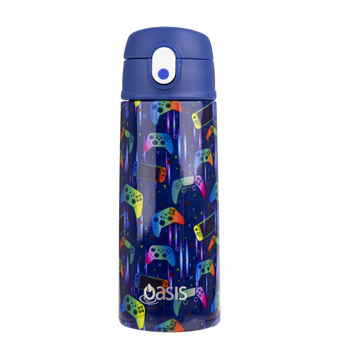 S/S D/WALL INS. KID'S DRINK BOTTLE W/ SIPPER STRAW 550ML GAMER
