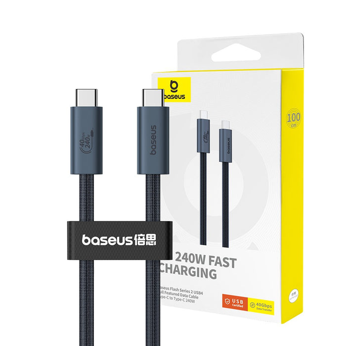 Baseus Flash Series 2 USB4 Full Featured Data Cable Type-C to Type-C 240W 1M-Cluster Black Compatible for iPhone 15 Series