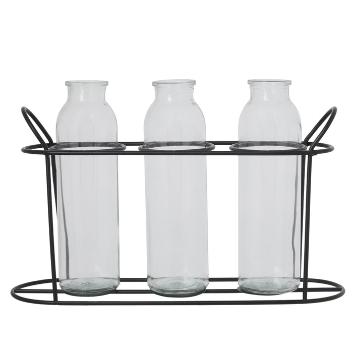 Society Home Altea Decor Bottles in Stand 4pcs Set Black