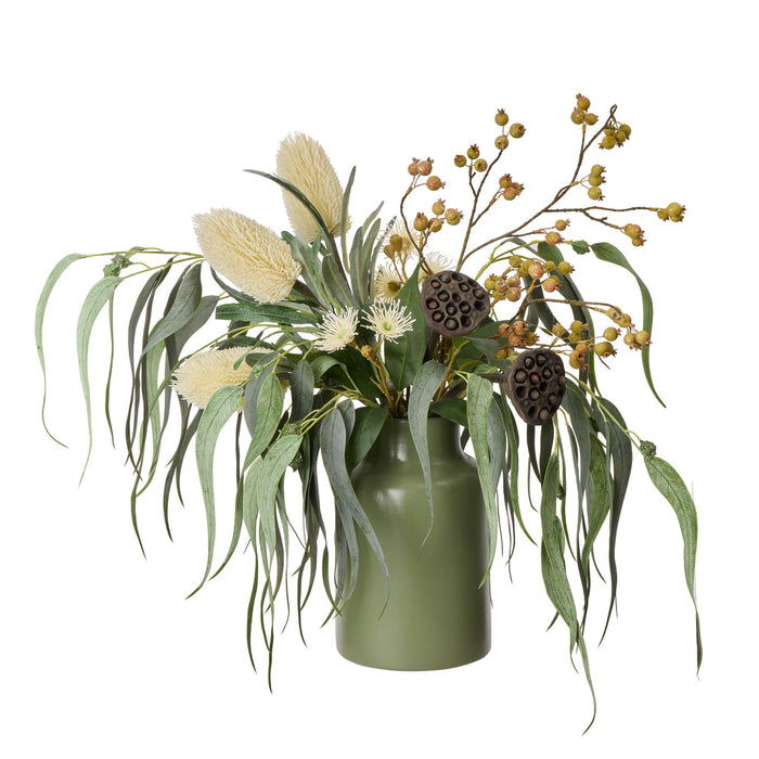Rogue Banksia Berry Mix - Oakley Vase White & Green