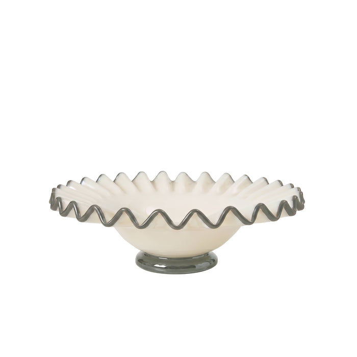 Amalfi Sigrid Frill Dish Footed Medium White & Burgundary