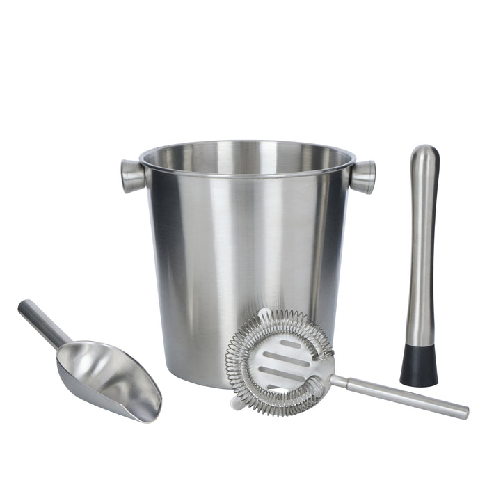Davis & Waddell Brooklyn Stainless Steel Ice Bucket 2.8L with 3pcs Barware Set Silver