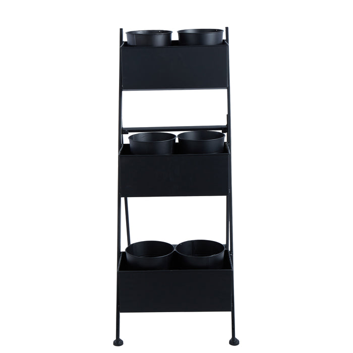 Rogue Flower Stand 3 Tier with 6 Pots Black