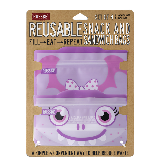 SNACK/SANDWICH BAGS SET 4 - PURPLE MONSTER