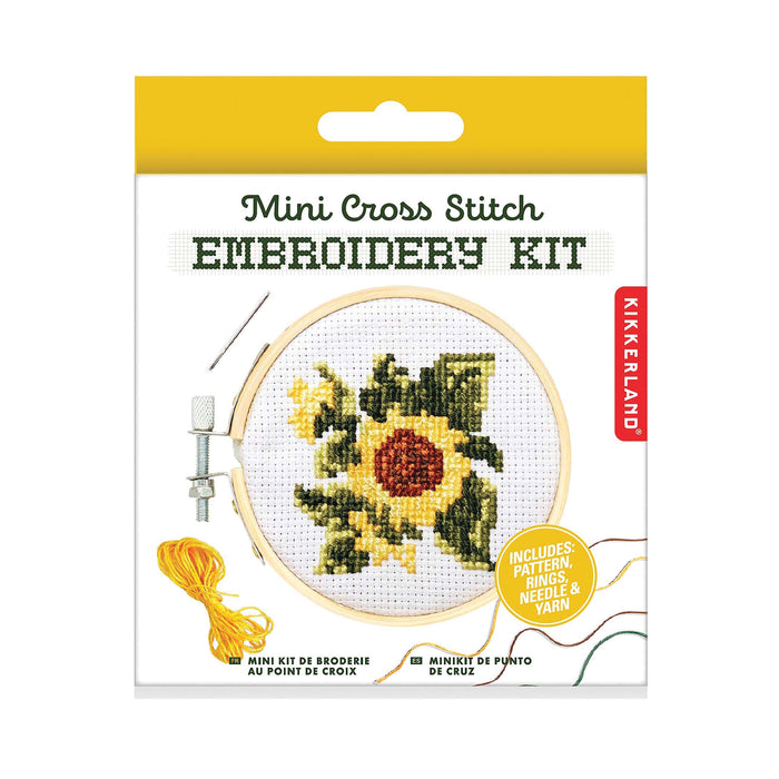Kikkerland Mini Cross Stitch Embroidery Kit - Sunflower Multi-Coloured
