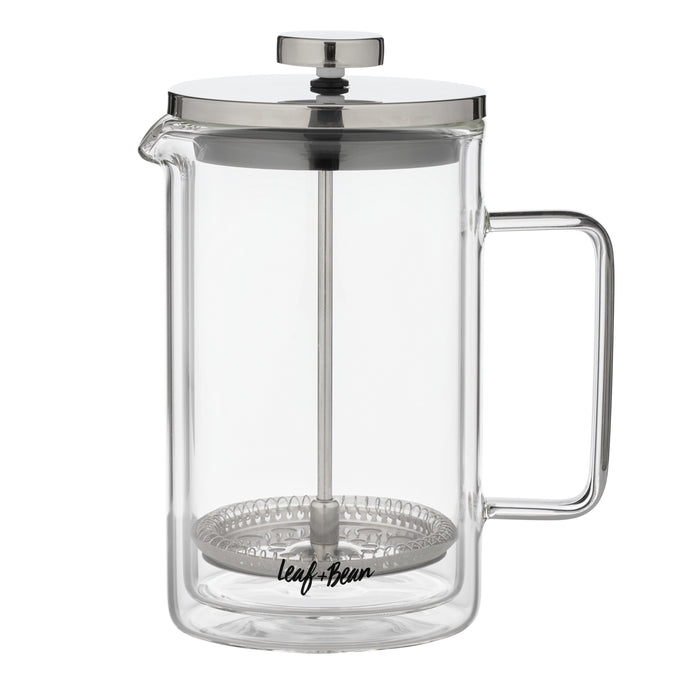 Leaf & Bean Glass Double Wall French Press Clear & Silver