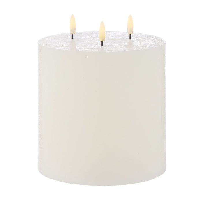 Amalfi Hughe LED Flickering Pillar Candle 3 Wicks Rustic White 15x15x15cm