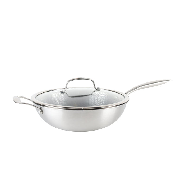 MasterChef Matrix Wok with Helper Handle & Lid Stainless Steel & Clear