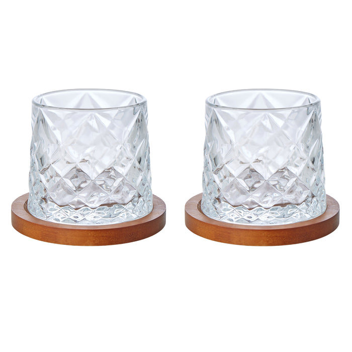 Davis & Waddell Fine Foods Etched Whisky Glasses with Coasters 2pcs Set Clear