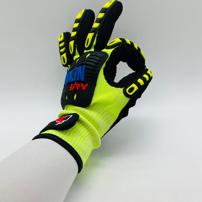 Nexus GRIP G419R Gloves - Cut 5/F TPR Nitrile Sandy Finish with Hi-Viz Shell - ANSI A6 Rated