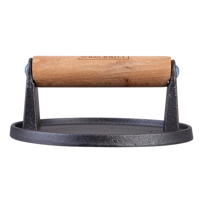 CAST IRON BURGER PRESS 14.5CM DIA.
