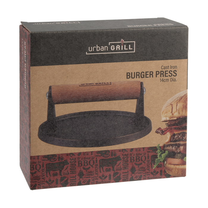 CAST IRON BURGER PRESS 14.5CM DIA.
