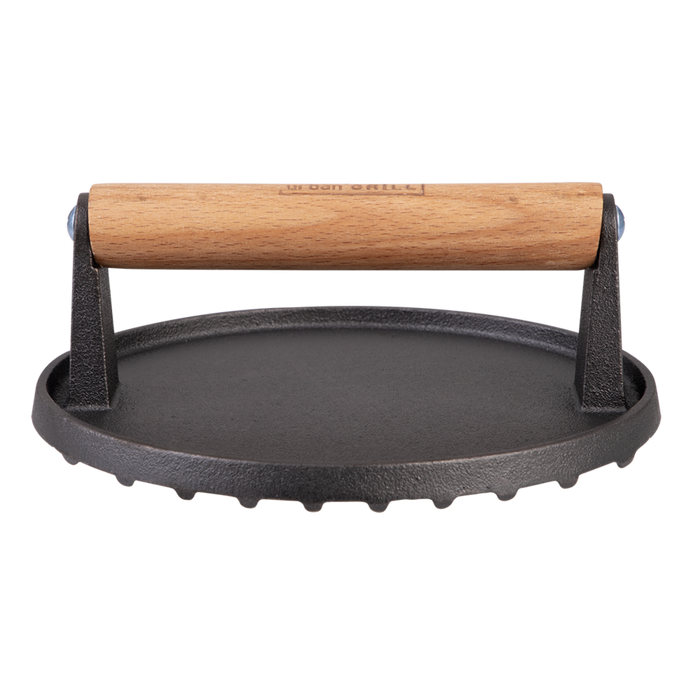 CAST IRON ROUND GRILL PRESS 17.5CM DIA.