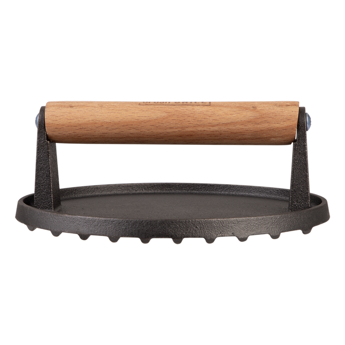 CAST IRON ROUND GRILL PRESS 17.5CM DIA.