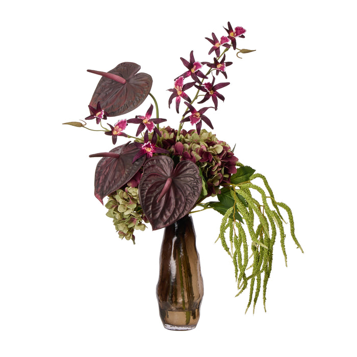 Rogue Anthurium Hydrangea Mix - Miya Vase Burgundy & Green