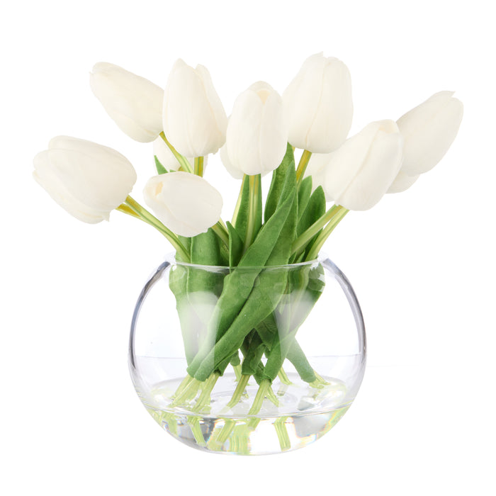 Rogue Tulip Bunch - Sphere Vase White