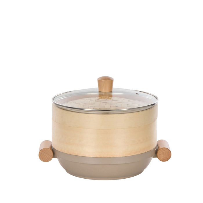 Davis & Waddell 3-in-1 Pan & Steamer Set With Glass Lid Taupe & Natural