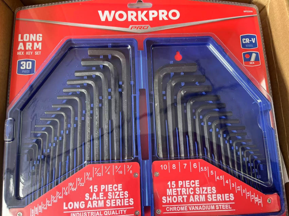 WORKPRO 30 pieces Extra Long Hex Key Wrench Tamper proof  Metric & SAE