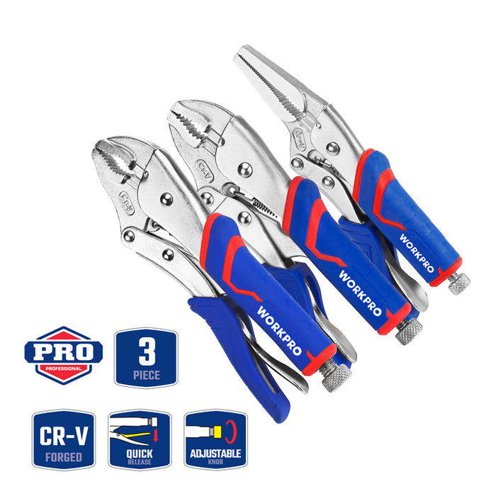 WORKPRO 3PC CR-V LOCKING PLIERS SET