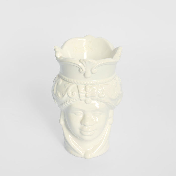 Sicilian Lady Moro Head Ceramic Vase White Small