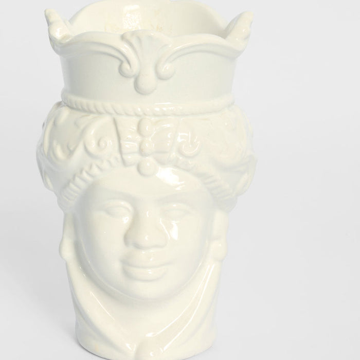 Sicilian Lady Moro Head Ceramic Vase White Small