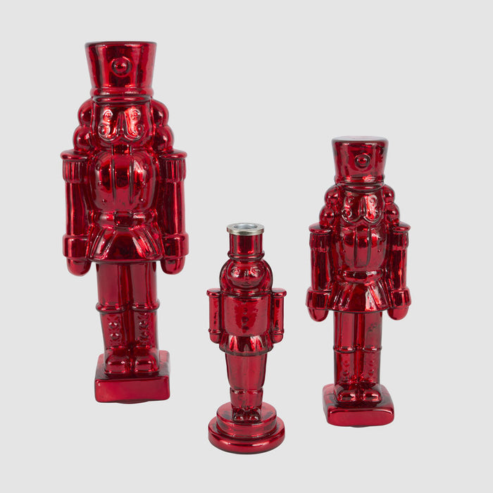 Glass Nutcracker Candle Stand Red