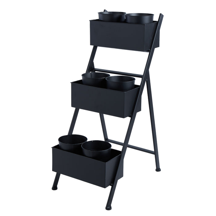 Rogue Flower Stand 3 Tier with 6 Pots Black