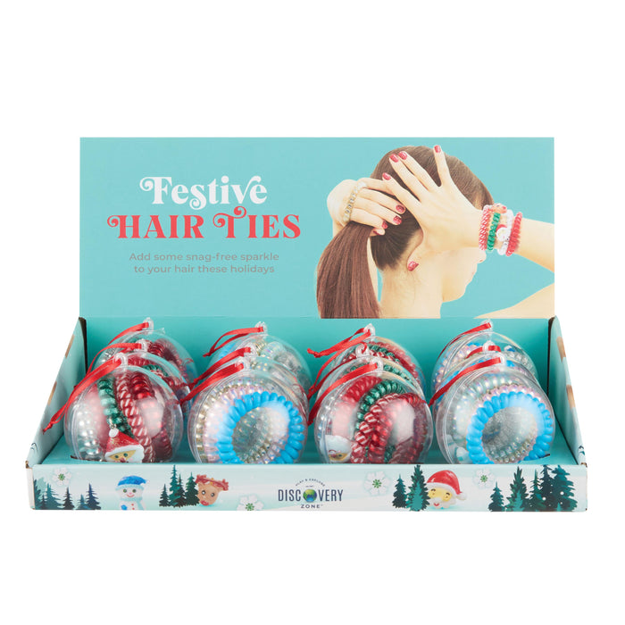 Discovery Zone Festive Spiral Hair Ties CDU 12pcs/2 Assorted