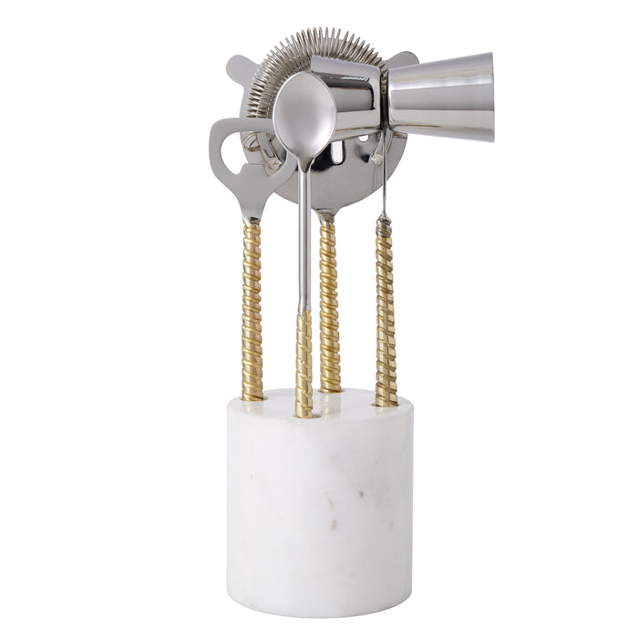 Davis & Waddell Twisted Gold Handle and Marble Bar 5pcs Set Gold & White