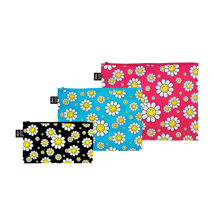 LOQI Smiley Flowers Zip Pockets 3pcs