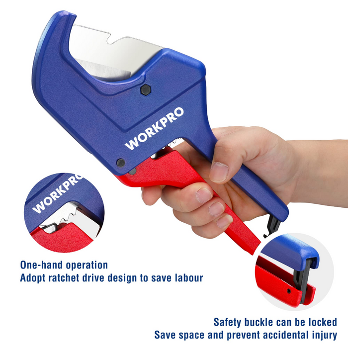 WORKPRO Ratchet PVC Pipe Cutter Tool, Cuts up to 42mm, 60.5mm