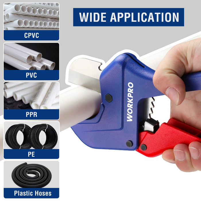 WORKPRO Ratchet PVC Pipe Cutter Tool, Cuts up to 42mm, 60.5mm