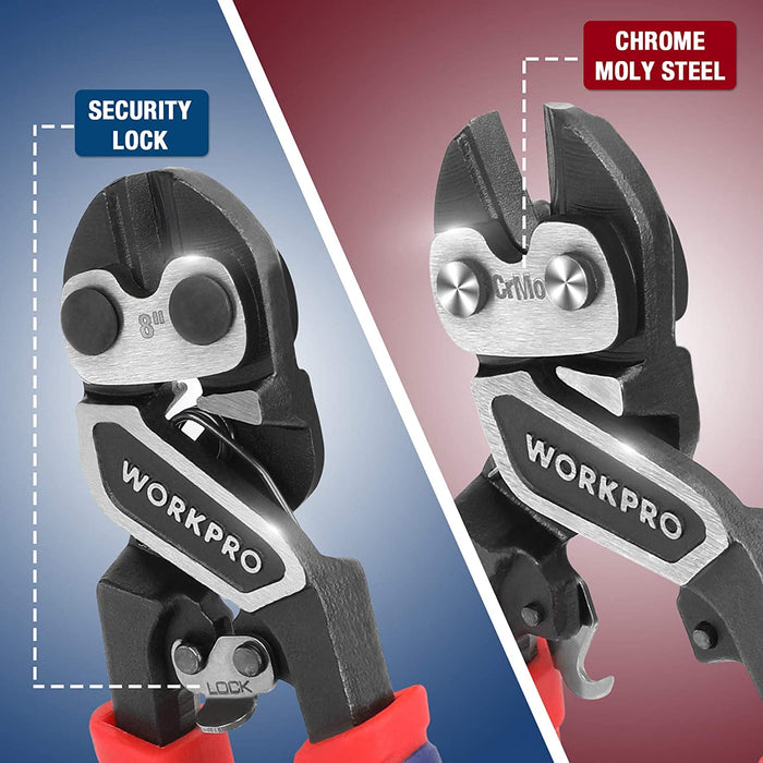 WORKPRO 8" Mini Bolt Cutter with Security Lock & More Efficient Leverage